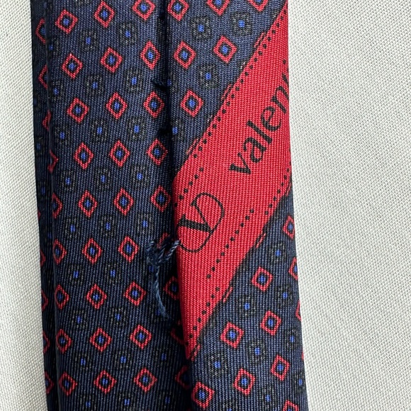 Valentino Dark Blue and Red Geometric Silk Tie - Picture 4 of 4